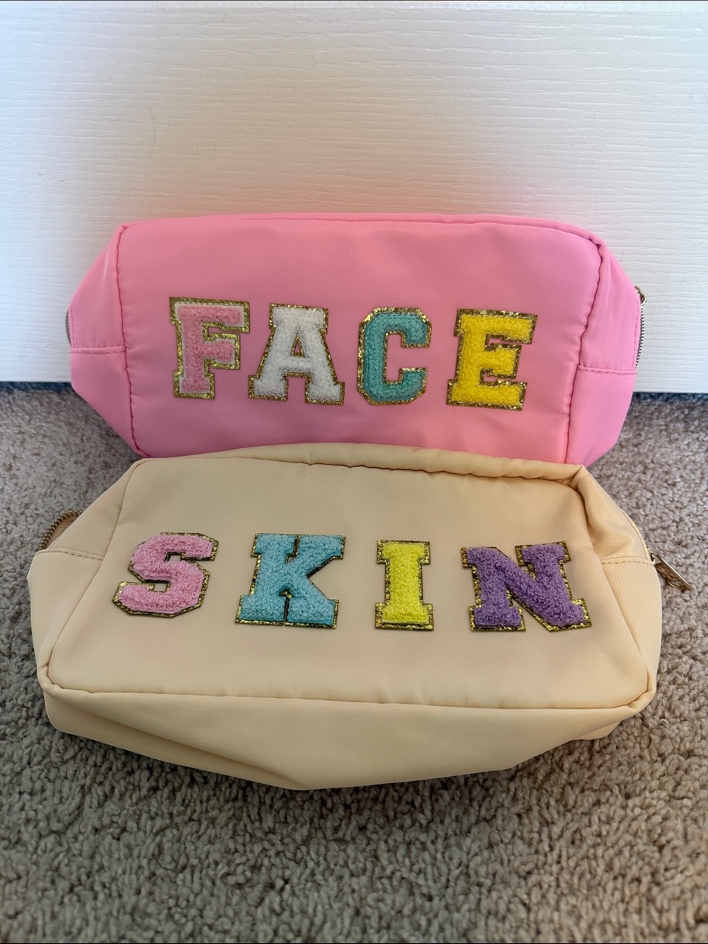 Pink FACE and Cream SKIN Cosmetic Pouches
